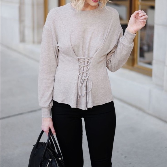 WAYF Lace Up Sweatershirt - Picture 1 of 7